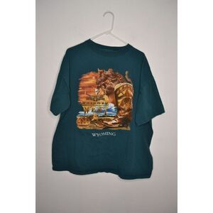 Wyoming Untamed West Men's 2XL Green Short Sleeve T-Shirt USA Western Cowboy